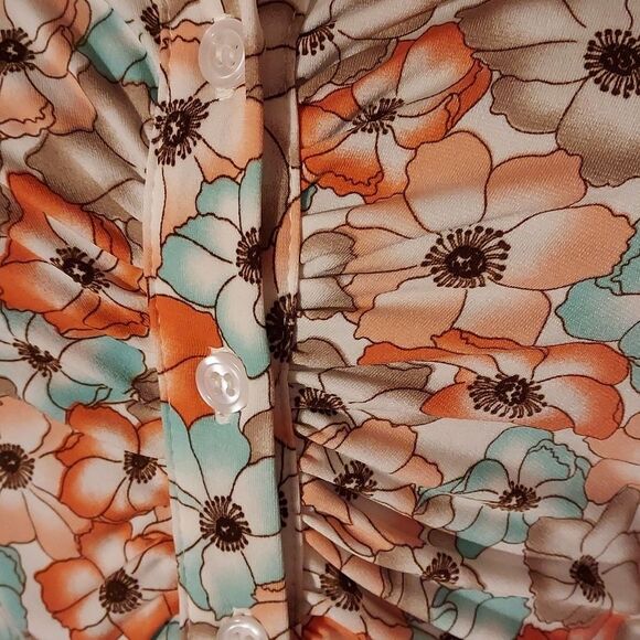 Vintage Candie's Y2K Multicolored Ruched Floral Short Sleeve Mini Dress Size L - Picture 6 of 8